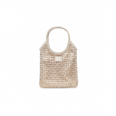 MIU MIU IVY SATIN HANDBAG WITH SYNTHETIC CRYSTALS 5BA281 (24*20cm)
